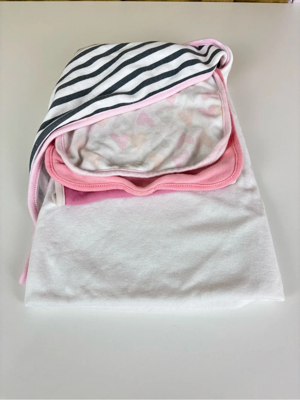 Pink-Trim Baby Hooded Towel + 3 Washcloths